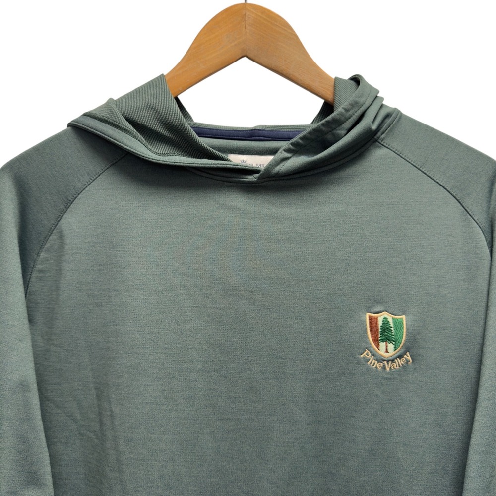 Peter Millar Men's Medium Green Performance Pullover Hoodie Pine Valley Golf euc
